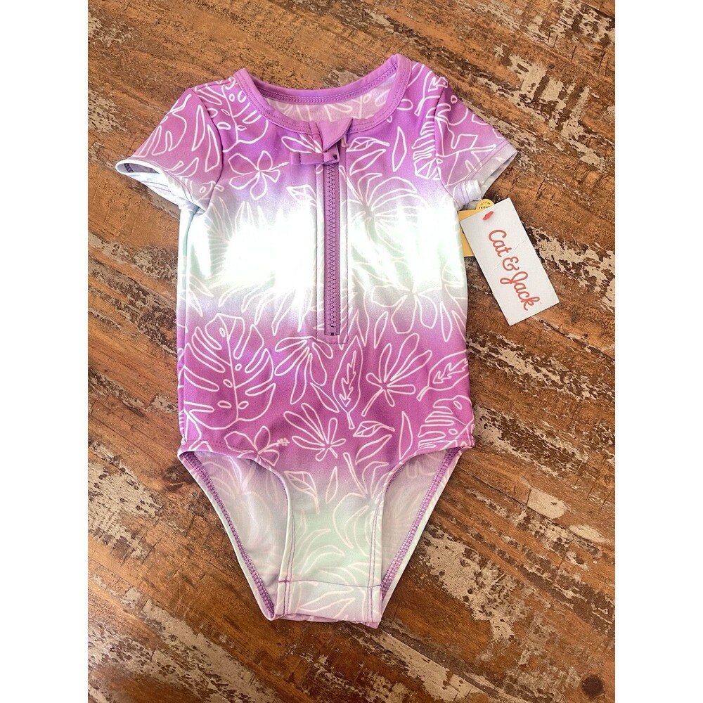 Cat & Jack Infant Cap Sleeve Snap Bottom One Piece Tropical Swimsuit Sz 12mo New